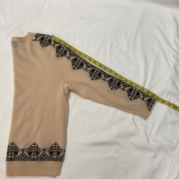 J Crew Women’s,Peach Cream/Black Marino Wool,Embroidered Sweater.Size-Small. - Picture 7 of 12